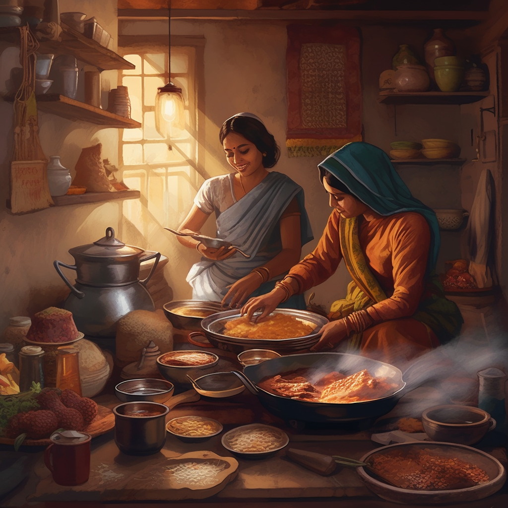 Duas senhoras Indianas a cozinhar