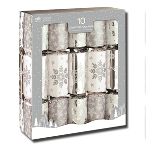 Giftmaker 10 Christmas Crackers Silver White Stars Giftmaker 10 Christmas Crackers Silver White Stars