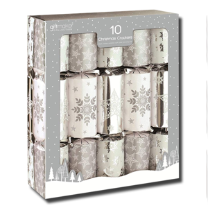 Giftmaker 10 Christmas Crackers Silver White Stars