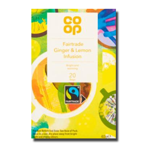 Coop Fairtrade Ginger & Lemon Tea Infusion 20's Coop Fairtrade Ginger & Lemon Tea Infusion 20's