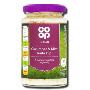 Coop Indian Cucumber & Mint Raita Dip195g Coop Indian Cucumber & Mint Raita Dip195g