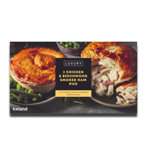 Iceland Luxury 2 Chicken & Beechwood Smoked Ham Pies 440g Iceland Luxury 2 Chicken & Beechwood Smoked Ham Pies 440g
