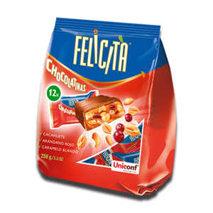 Uniconf Felicità 6 Chocolate Bars with Caramel, Peanuts and Cranberries 125g