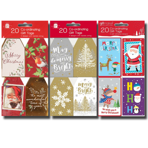 Giftmaker 20 Co-ordinating Gift Tags 4 Designs Mettalic String Giftmaker 20 Co-ordinating Gift Tags 4 Designs Mettalic String
