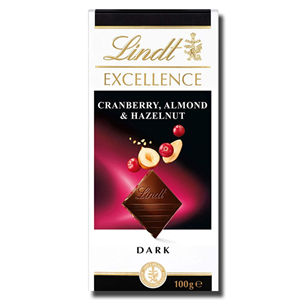 Lindt Cranberry, Almond And Hazelnut Dark Chocolate 100g