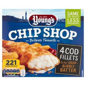 Young's Chip Shop Cod Fillets Battered 4's 400g