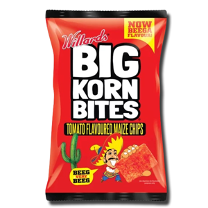 Willards Big Korn Bites Tomato Maize Chips 120g Willards Big Korn Bites Tomato Maize Chips 120g