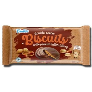 Fundiez Biscuits Double Cocoa Covered With Peanut Butter Filling 110g Fundiez Biscuits Double Cocoa Covered With Peanut Butter Filling 110g