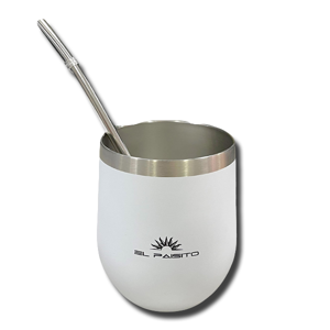 El Paisito Cuia Calabaza Tapa e Bombilla Mate Stainless steel - White 350ml