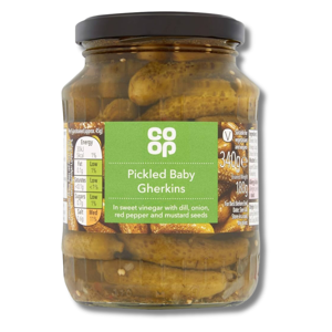 Coop Pickled Baby Gherkin in Sweet Vinegar 340g Coop Pickled Baby Gherkin in Sweet Vinegar 340g