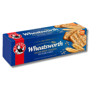 Bakers Wheatsworth Golden Wheat Crackers With Sesame & Barley 200g Bakers Wheatsworth Golden Wheat Crackers With Sesame & Barley 200g
