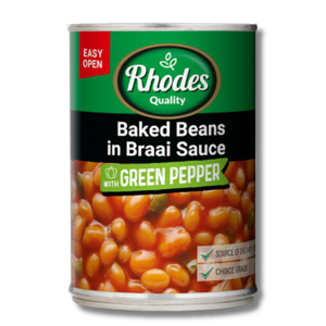 Rhodes Baked Beans in Braai Sauce with Green Pepper 400g Rhodes Baked Beans in Braai Sauce with Green Pepper 400g